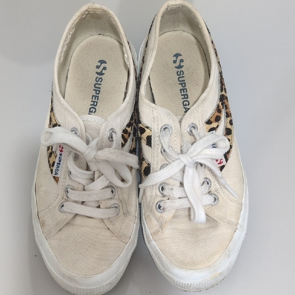 Superga Shoes - Superga Women's Sneakers - White and Tan Leopard